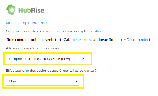 Configuration des Commandes pour l'impression Automatique