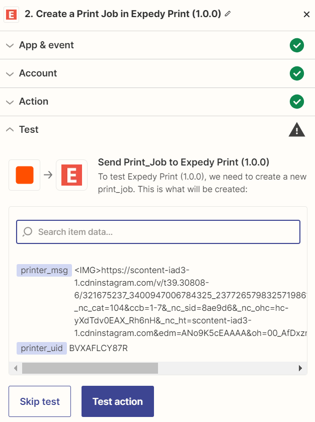 Zapier print image Instagram post test
