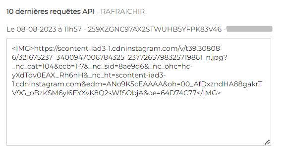 Exemple impression Zapier Instagram dans console Expedy